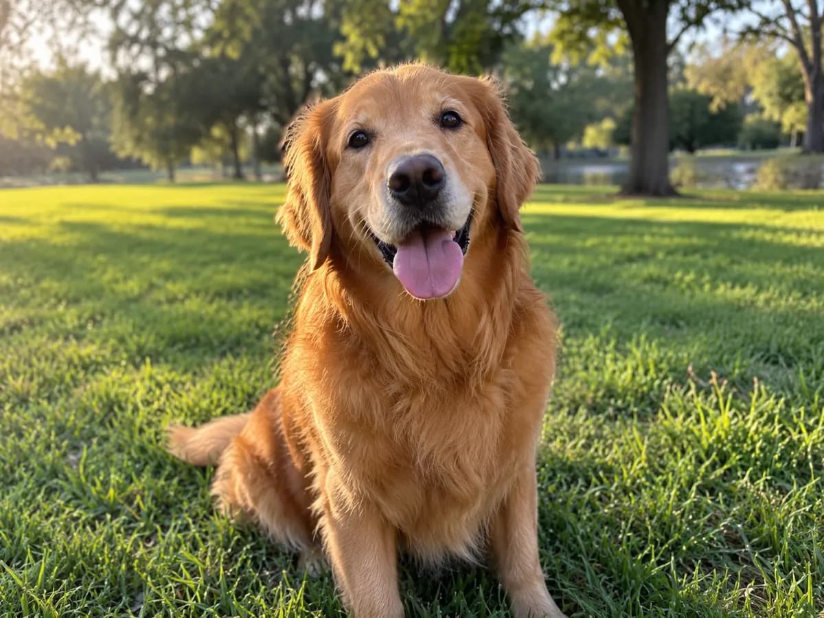 Before: Golden retriever in a park in Claymation / Stop-Motion style
