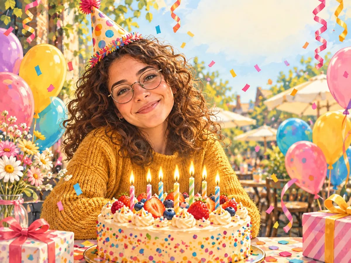 After: Woman at a cafe turned into Birthday Party style