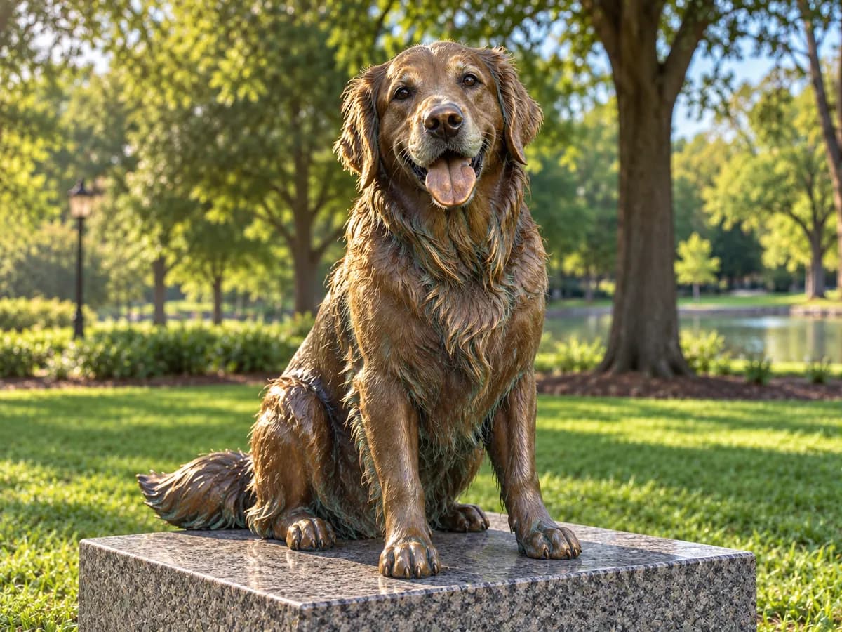 After: Golden retriever in a park in Bronze Statue style